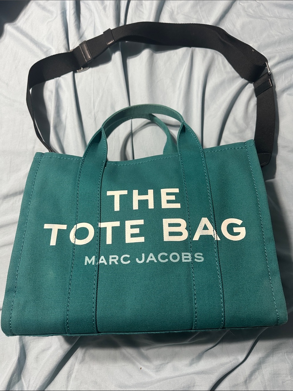 Marc Jacobs Teal Canvas Tote Bag with Black Strap